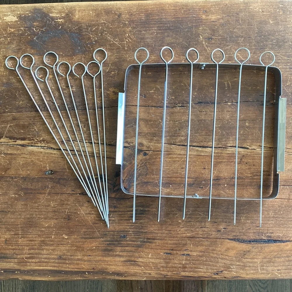 VTG Shish-Kebab Cooking Set. 13 Chrome Plated Skewers with Rack/Recipes. BBQ